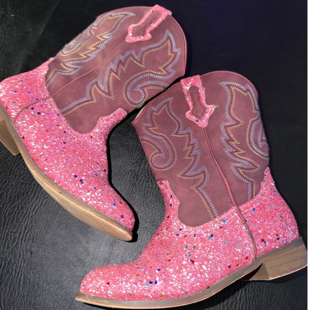 Motasha Girls Cowgirl Boots Pink Glitter Western Mid Calf Kids Size 2